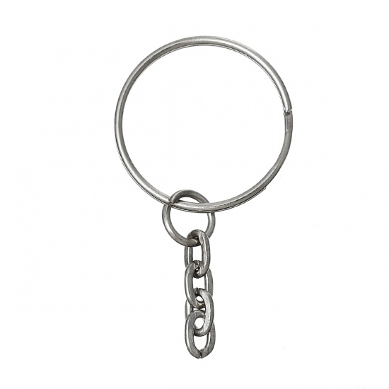 Bild von Eisen(Legierung) Schlüsselkette & Schlüsselring Rund Silberfarbe 4.8cm D., 100 Stücke