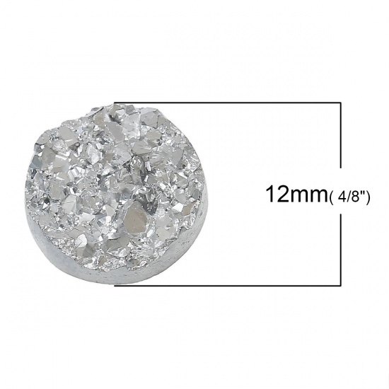 Picture of Druzy /Drusy Resin Dome Cabochon Round Flatback Silver 12mm( 4/8") Dia, 50 PCs