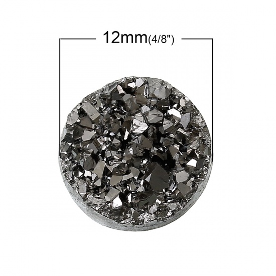 Picture of Druzy /Drusy Resin Dome Cabochon Round Flatback Silver-Gray 12mm( 4/8") Dia, 50 PCs