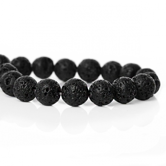 Picture of (Grade B) Lava Rock ( Polishing ) Beads Round Black About 6mm( 2/8") Dia., Hole: Approx 1mm, 39cm(15 3/8") long, 1 Strand (Approx 65 PCs/Strand)