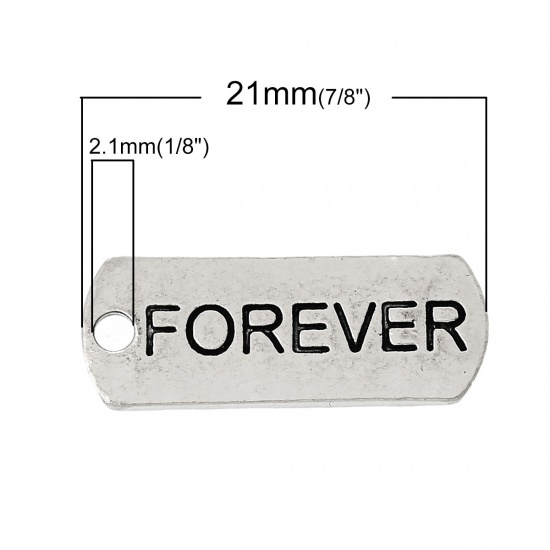 Picture of Zinc Metal Alloy Charm Pendants Rectangle Antique Silver Message " Forever " Carved 21mm x 8mm( 7/8" x 3/8"), 30 PCs