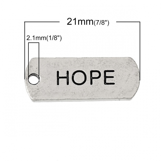 Picture of Zinc Metal Alloy Charm Pendants Rectangle Antique Silver Message " Hope " Carved 21mm( 7/8") x 8mm( 3/8"), 30 PCs