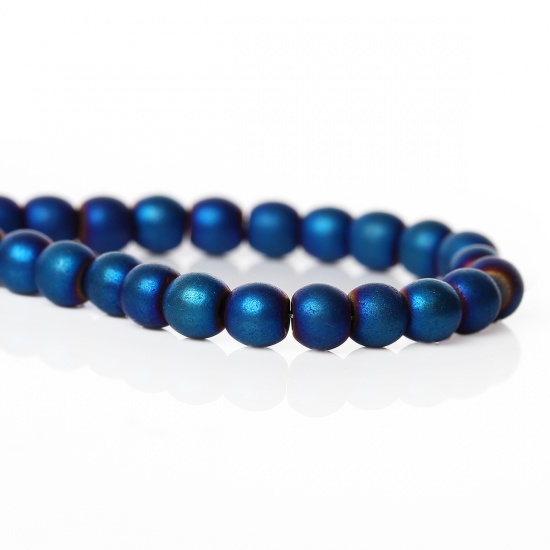 Image de Perles en Hématite Forme Rond Bleu Diamètre: 4mm, Tailles de Trous: 0.5mm, 1 Enfilade (40.0cm Long/Enfliade, 90 Pcs/Enfilade)