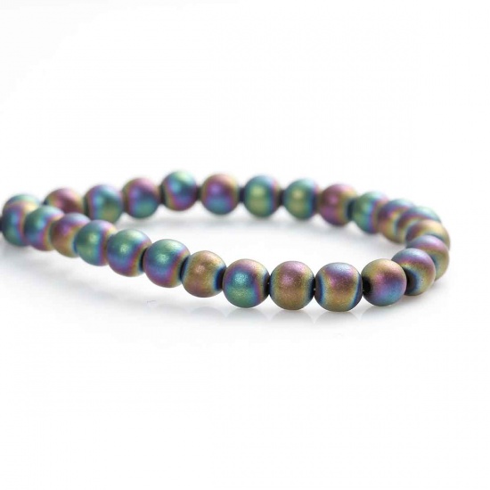 Picture of (Grade A) Natural Hematite Beads Round Multicolor Frosted About 4mm( 1/8") Dia,40cm(15 6/8") long,1 Strand(approx 100PCs)