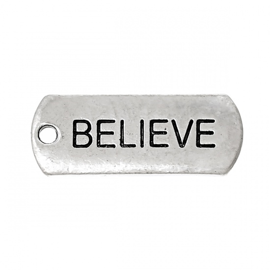 Image de Pendentifs Sport en Alliage de Zinc Rectangle Argent Vieilli Message" Believe " 21mm x 8mm, 30 Pcs