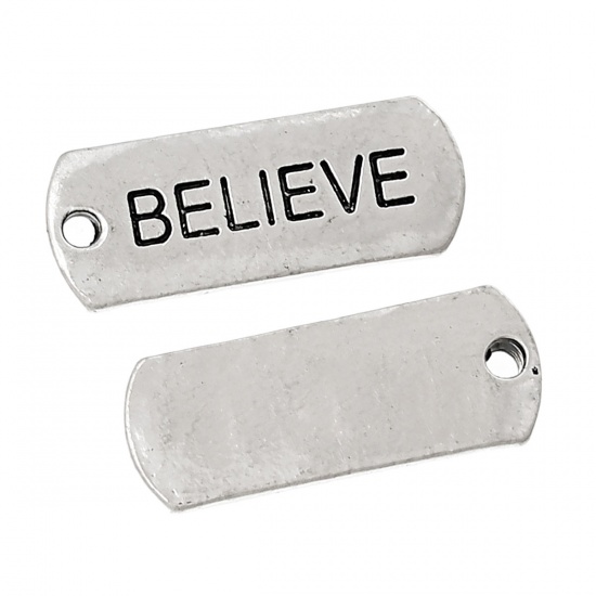 Picture of Zinc Based Alloy Sport Fitness Pendants Rectangle Antique Silver Message " Believe " 21mm x 8mm, 30 PCs