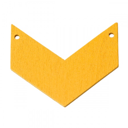 Natural Wood Connectors Findings Tile For Jewelry Pastel Chevrons Shape Painted Yellow 4.5cm x 3.7cm(1 6/8" x1 4/8"),100PCs