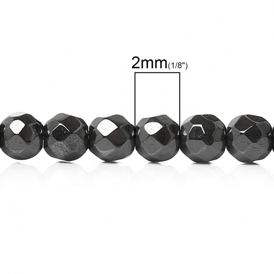Image de Perles en Hématite Forme Rond Gun Métal Diamètre: 2mm, Tailles de Trous: 0.7mm, 1 Enfilade 40.2cm Long/Enfliade, 192PCs/Enfilade