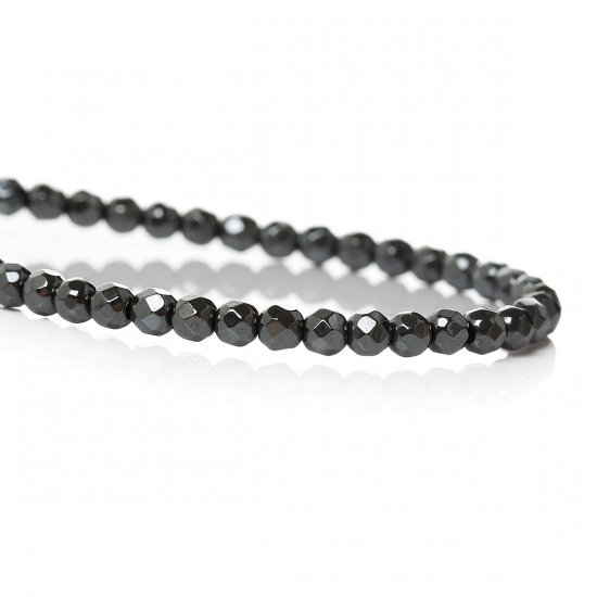 Image de Perles en Hématite Forme Rond Gun Métal Diamètre: 4mm, Tailles de Trous: 1.0mm, 1 Enfilade 39.8cm Long/Enfliade, 105PCs/Enfilade