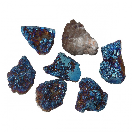 Picture of (Grade B) Agate (Electroplate) Druzy /Drusy Pendants Irregular Dark Blue Plated 3.8cm x2cm(1 4/8" x 6/8") - 2cm x2cm( 6/8" x 6/8"), 2 PCs