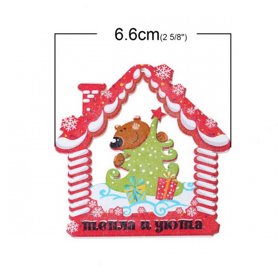 Immagine di Legno Charm Ciondoli Natale Albero Sopportare Casa di Villaggio Colore Misto Orso Disegno 6.8cm x 6.6cm, 20 Pz