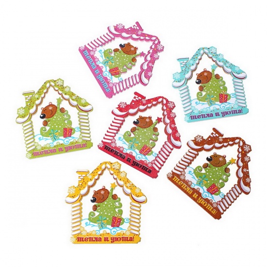 Immagine di Legno Charm Ciondoli Natale Albero Sopportare Casa di Villaggio Colore Misto Orso Disegno 6.8cm x 6.6cm, 20 Pz