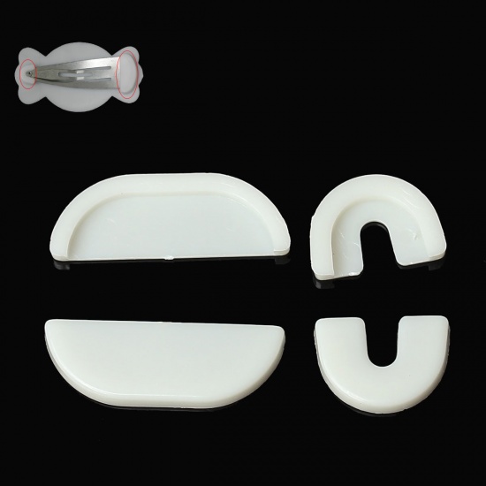 Picture of ABS Hair Accessories For Hair Clip Creamy-White (Fits Hair Clip Size: 20mm 10mm) 24mm x 8mm 13mm x 10mm, 200 Sets