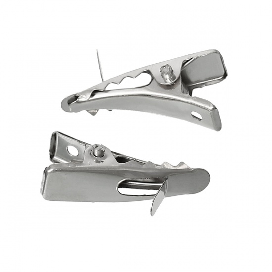 Picture of Iron Based Alloy Alligator Hair Clips Prong Silver Tone Can Stick Flower 24mm x 10mm, 20 PCs