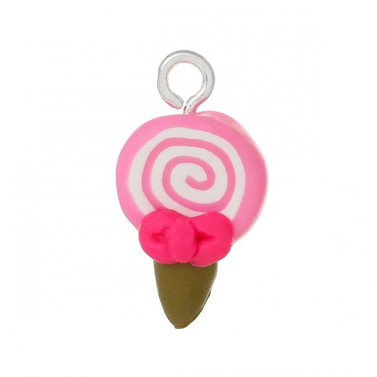 Picture of Polymer Clay 3D Charms Spiral Lollipop Pink 24mm x13mm(1" x 4/8"), 10 PCs