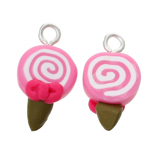 Picture of Polymer Clay 3D Charms Spiral Lollipop Pink 24mm x13mm(1" x 4/8"), 10 PCs