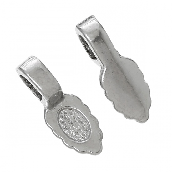 Immagine di Lega di Zinco Manico Perline Cuore Foglia Tono Argento 16mm x 6mm, 200 Pz