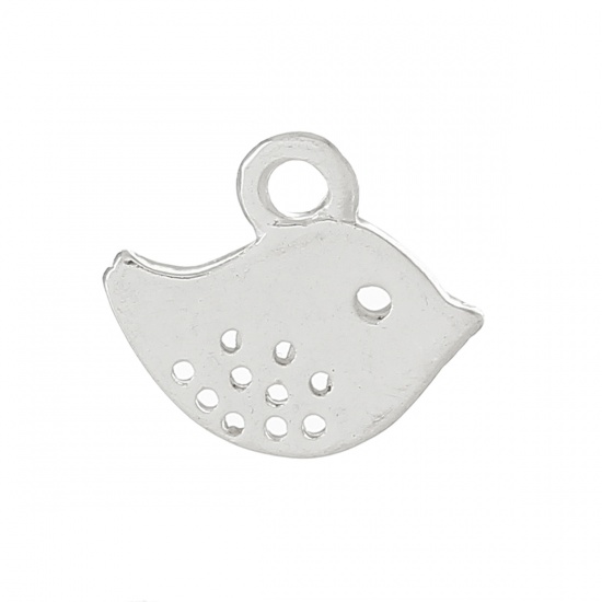 Picture of Zinc Based Alloy Charms Mother Bird Silver Plated Dot Hollow 11mm x 10mm( 3/8" x 3/8"), 100 PCs