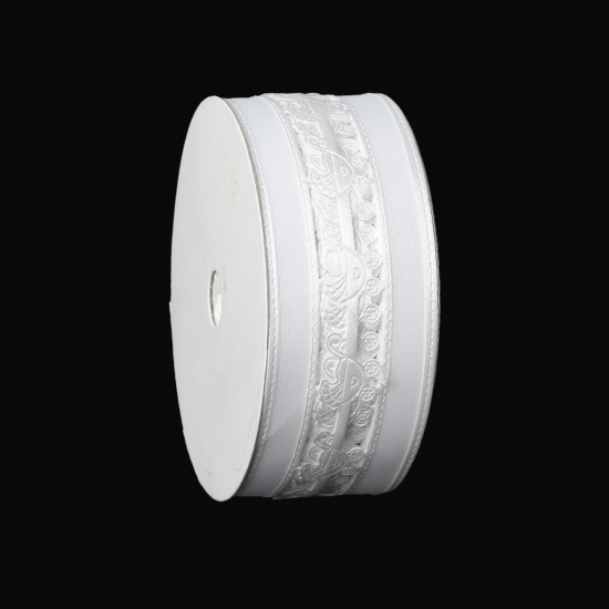 Picture of Organza Easter Baby Shower Decoration Ribbon White Baby Carriage Pattern 4cm(1 5/8"), 1 Roll(Approx 20 Yards/Roll)