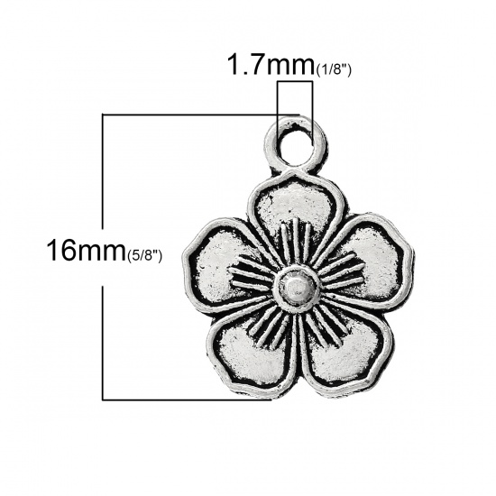 Picture of Zinc Metal Alloy Charm Pendants Flower Antique Silver 16mm x 13mm( 5/8" x 4/8"), 50 PCs