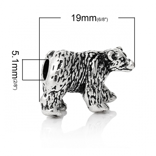 Picture of Zinc Metal Alloy European Style Large Hole Charm Beads Bear Antique Silver About 19mm x 11mm, Hole: Approx 5.1mm, 10 PCs