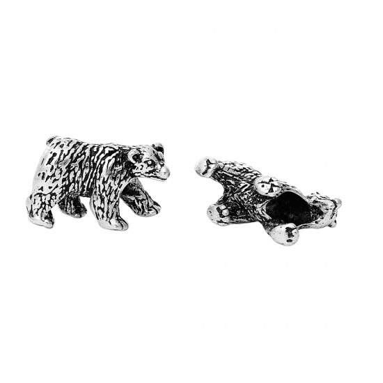 Picture of Zinc Metal Alloy European Style Large Hole Charm Beads Bear Antique Silver About 19mm x 11mm, Hole: Approx 5.1mm, 10 PCs