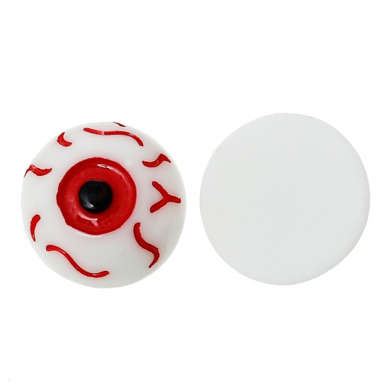 Picture of Resin Dome Cabochon Round Flatback Eye Pupil White & Red 16mm(5/8") Dia, 30 PCs