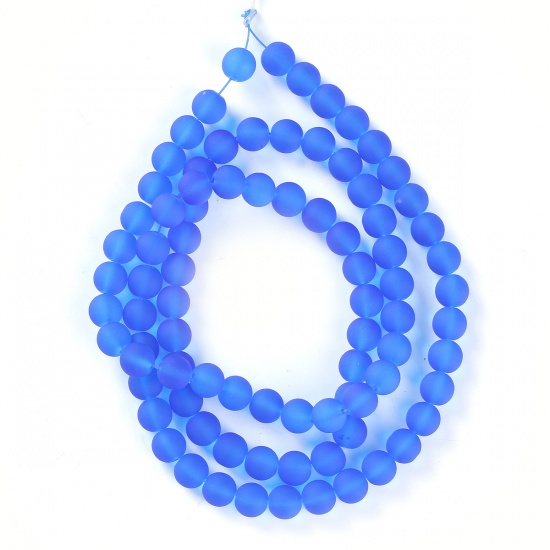 Picture of Glass Loose Beads Round Royal Blue Frosted About 10mm Dia., Hole: Approx 1.3mm, 80.5cm long, 1 Strand (Approx 86 PCs/Strand)