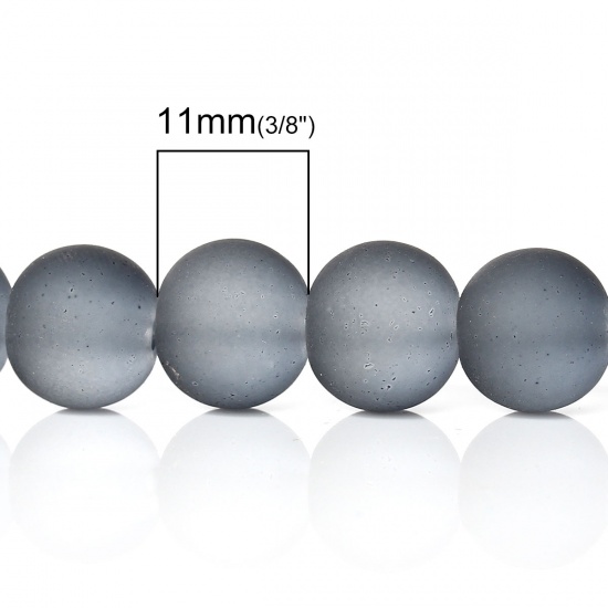 ガラスビーズ 円形 ダークグレー つや消し仕様 約 10mm直径、 穴：約 1.3mm、 80.5cm長さ、 1 連 （約 86PCS /一連） の画像