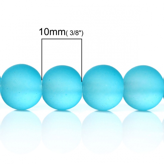 ガラスビーズ 円形 ターコイズ色 つや消し仕様 約 10mm直径、 穴：約 1.3mm、 80.5cm長さ、 1 連 （約 86PCS /一連） の画像