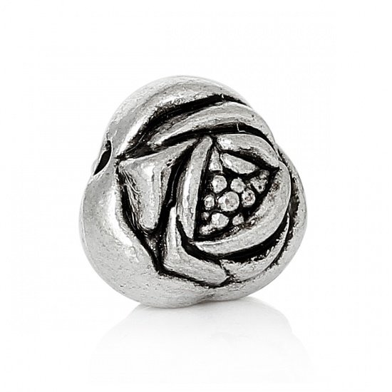 Picture of Zinc Based Alloy Beads Rose Flower Antique Silver About 10mm x 9mm, Hole:Approx 1.7mm, 50 PCs