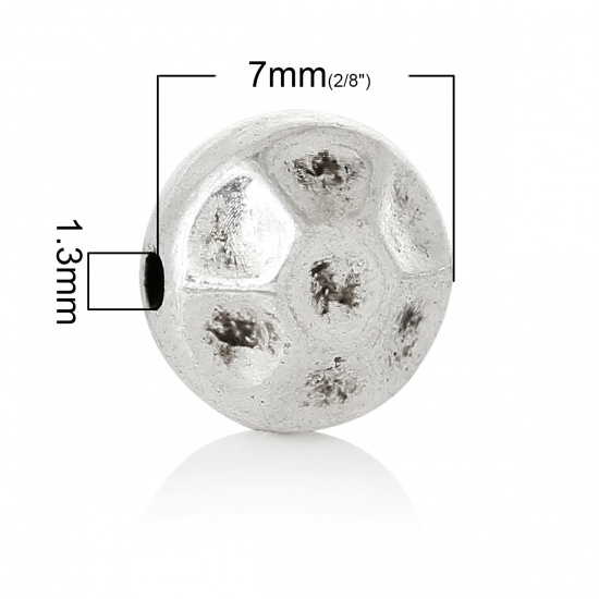 Picture of Spacer Beads Flat Round Antique Silver Pattern Carved About 7mm Dia, Hole:Approx 1.3mm, 100 PCs