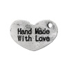 Imagen de Colgantes Aleación del Metal Del Zinc de Corazón , Plata Antigua Mensaje Patrón " Hand Made With Love " 15mmx 10mm, 100 Unidades