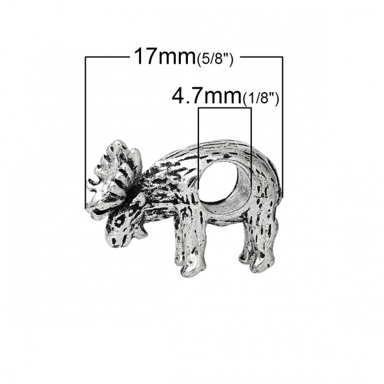 Picture of Zinc Metal Alloy European Style Large Hole Charm Beads Christmas Reindeer Antique Silver About 17mm x 11mm, Hole: Approx 4.7mm, 10 PCs