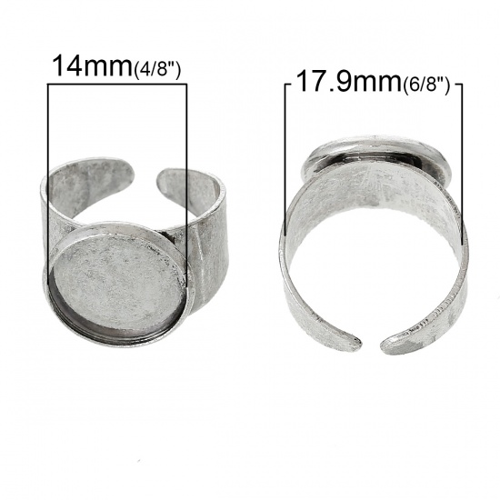 Picture of Brass Open Cabochon Settings Rings Round Antique Silver Color (Fits 14mm Dia) 17.9mm( 6/8")(US Size 7.5), 60 PCs                                                                                                                                              