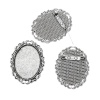 Immagine di Lega di Zinco Spilla Accessori Ovale Argento Antico Basi per Cabochon (Addetti 4cm x 3cm) 5.1cm x 4cm, 25 Pz