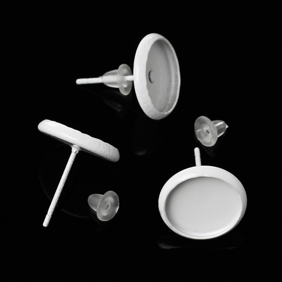 Immagine di Ottone Orecchino Accessori Tondo Bianco Basi per Cabochon Addetti 10mm 14mm x 12mm posta / filo: ( 0.7mm )， 50 Pz                                                                                                                                             