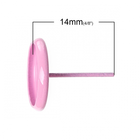 Immagine di Ottone Orecchino Accessori Tondo Rosa Basi per Cabochon Addetti 12mm 14mm x 14mm posta / filo: ( 0.7mm )， 30 Pz