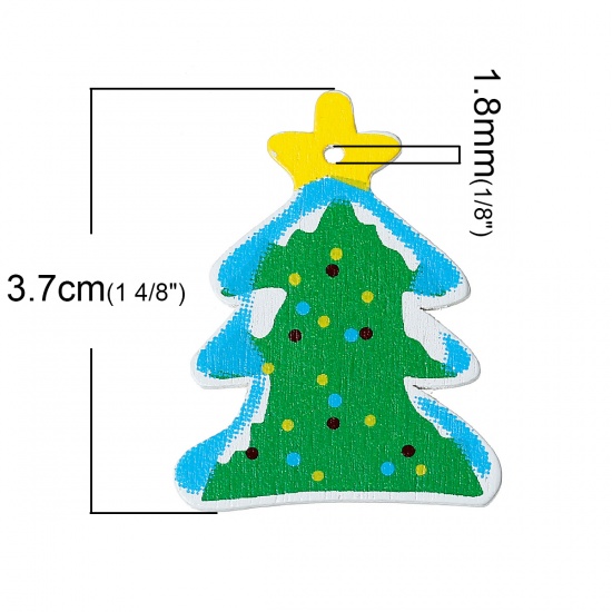 ウッド 装飾パーツ クリスマスツリー 緑 3.7cm x 2.8cm、 50 PCs の画像