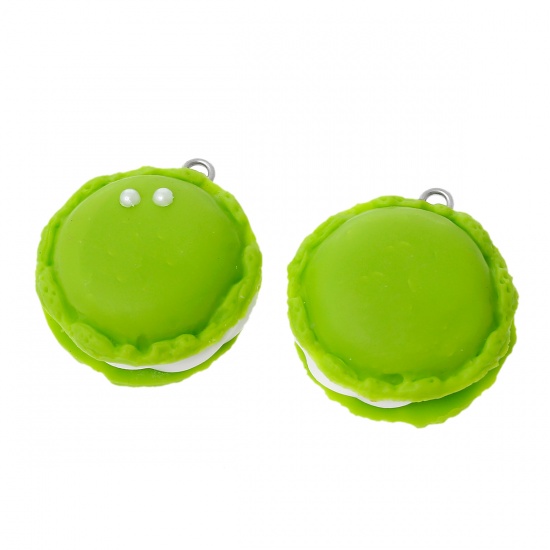 Picture of Polymer Clay 3D Pendants Macaron Cake Green fruit White Acrylic Pearl Imitation 3.3cm x3.1cm(1 2/8" x1 2/8") - 3.3cm x2.9cm(1 2/8" x1 1/8"), 10 PCs
