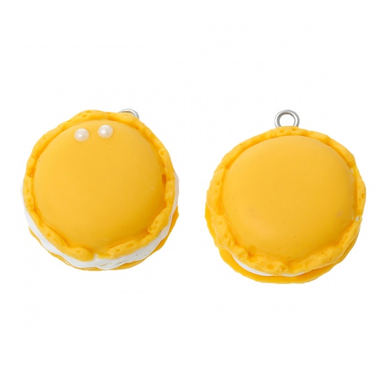 Picture of Polymer Clay 3D Pendants Macaron Cake Yellow White Acrylic Pearl Imitation 3.3cm x3.1cm(1 2/8" x1 2/8") - 3.3cm x2.9cm(1 2/8" x1 1/8"), 10 PCs