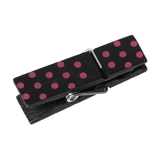 Picture of Wood Photo Paper Clothes Clothespin Clips Note Pegs Black Dot Pattern 4.5cm x 1.4cm(1 6/8" x 4/8"), 20 PCs