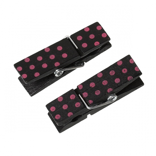 Picture of Wood Photo Paper Clothes Clothespin Clips Note Pegs Black Dot Pattern 4.5cm x 1.4cm(1 6/8" x 4/8"), 20 PCs