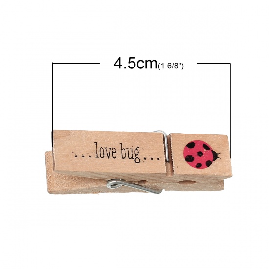 Picture of Natural Wood Photo Paper Clothes Clothespin Clips Note Pegs Ladybird Pattern 4.5cm x 1.4cm(1 6/8" x 4/8"), 20 PCs