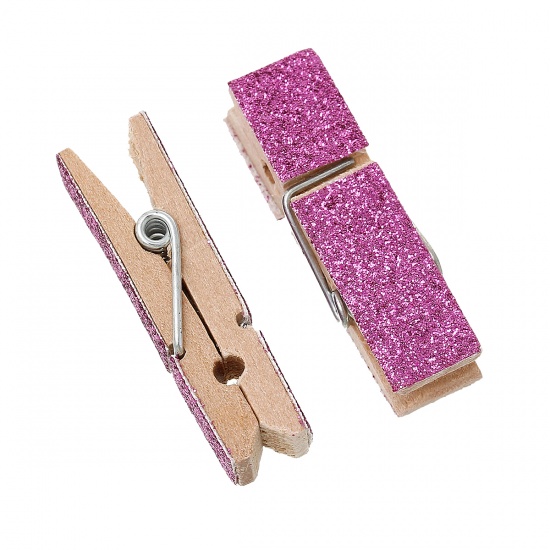 Picture of Wood Clothespin Clips Note Pegs Clips Mauve Glitter 4.5cm x 14.0mm, 10 PCs