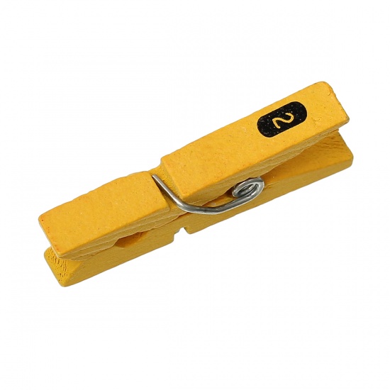 Picture of Wood Photo Paper Clothes Clothespin Clips Note Pegs Yellow 3cm x0.6cm(1 1/8" x 2/8"), 30 PCs