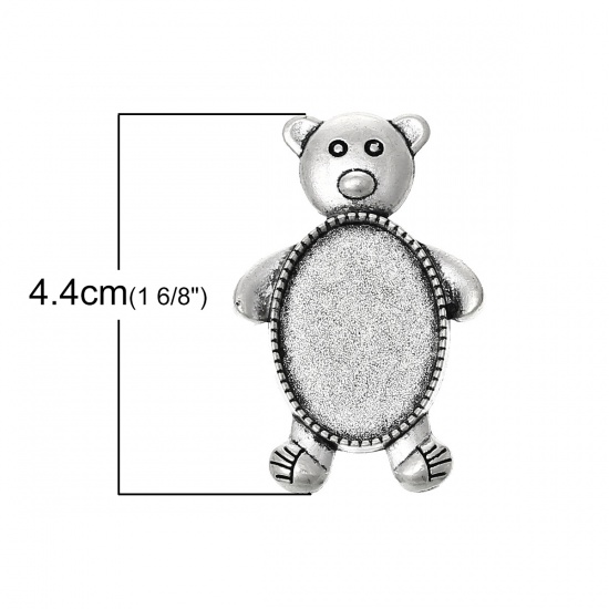 Picture of Zinc Based Alloy Pin Brooches Findings Bear Antique Silver Cabochon Settings (Fits 25mm x 18mm) 4.4cm x2.9cm(1 6/8" x1 1/8"), 5 PCs