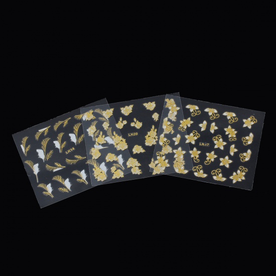 Immagine di ABS Adesivi per Unghie Fiore Oro 6.3cm x 5.2cm, 1 Pacchetto