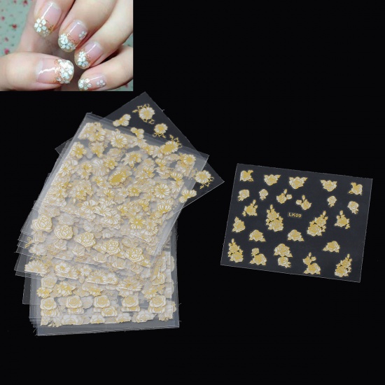 Изображение Наклейки для Ногтей ABS Пластик Цветы Golden 6.3см x 5.2см, 1 Пакет