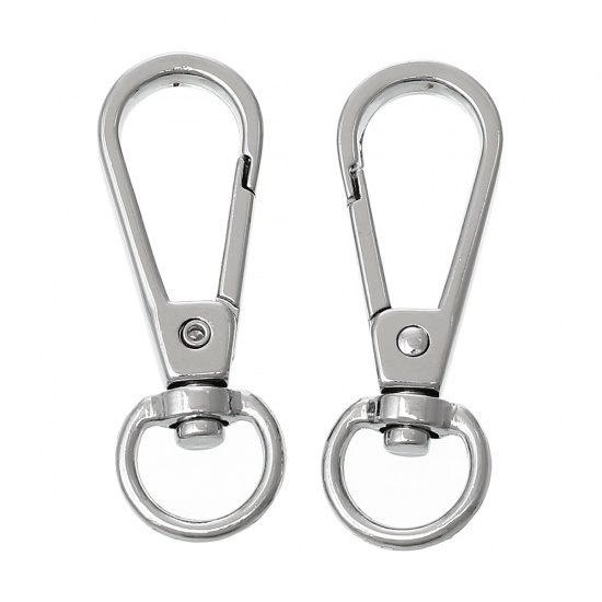 Picture of Zinc Based Alloy Keychain & Keyring Swivel Clasp Silver Tone 48mm x 16mm, 10 PCs